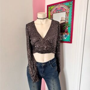 Sequin V-Neck Crop Top